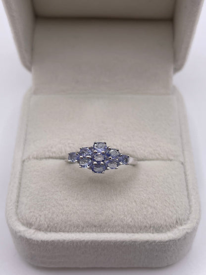 9ct white gold tanzanite cluster ring