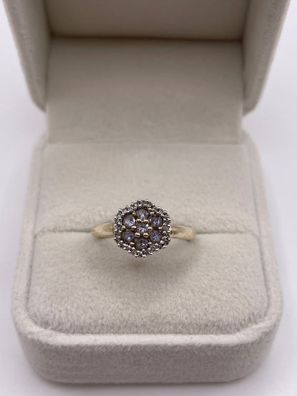 9ct gold tanzanite and diamond ring
