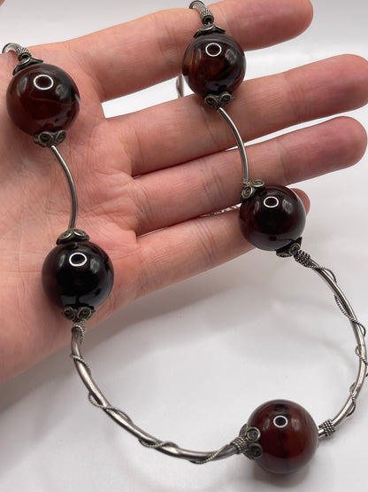 Silver agate necklace