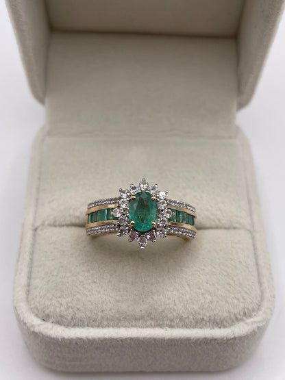 9ct gold emerald and zircon ring