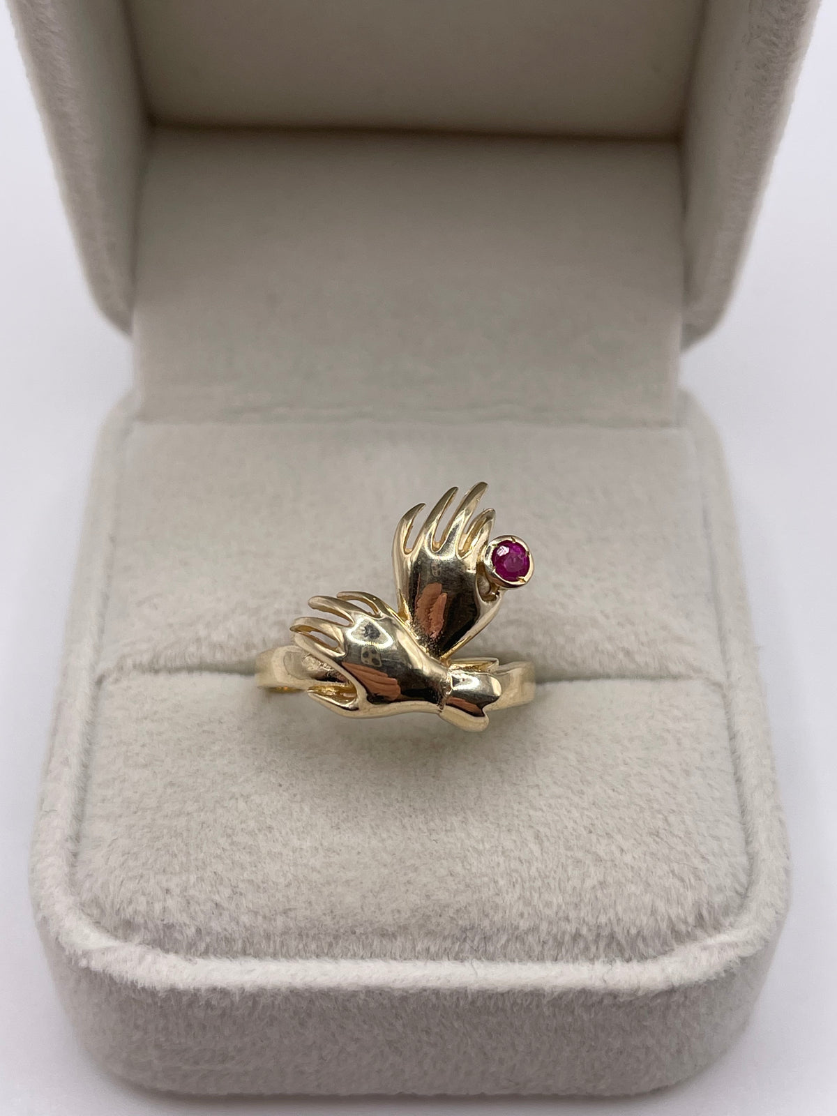 9ct gold ruby double hand ring