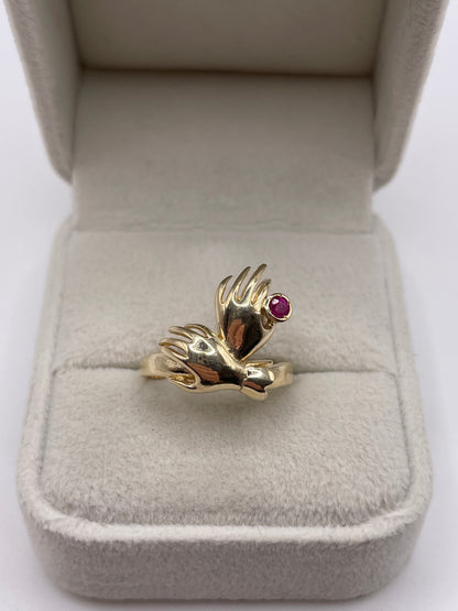9ct gold ruby double hand ring