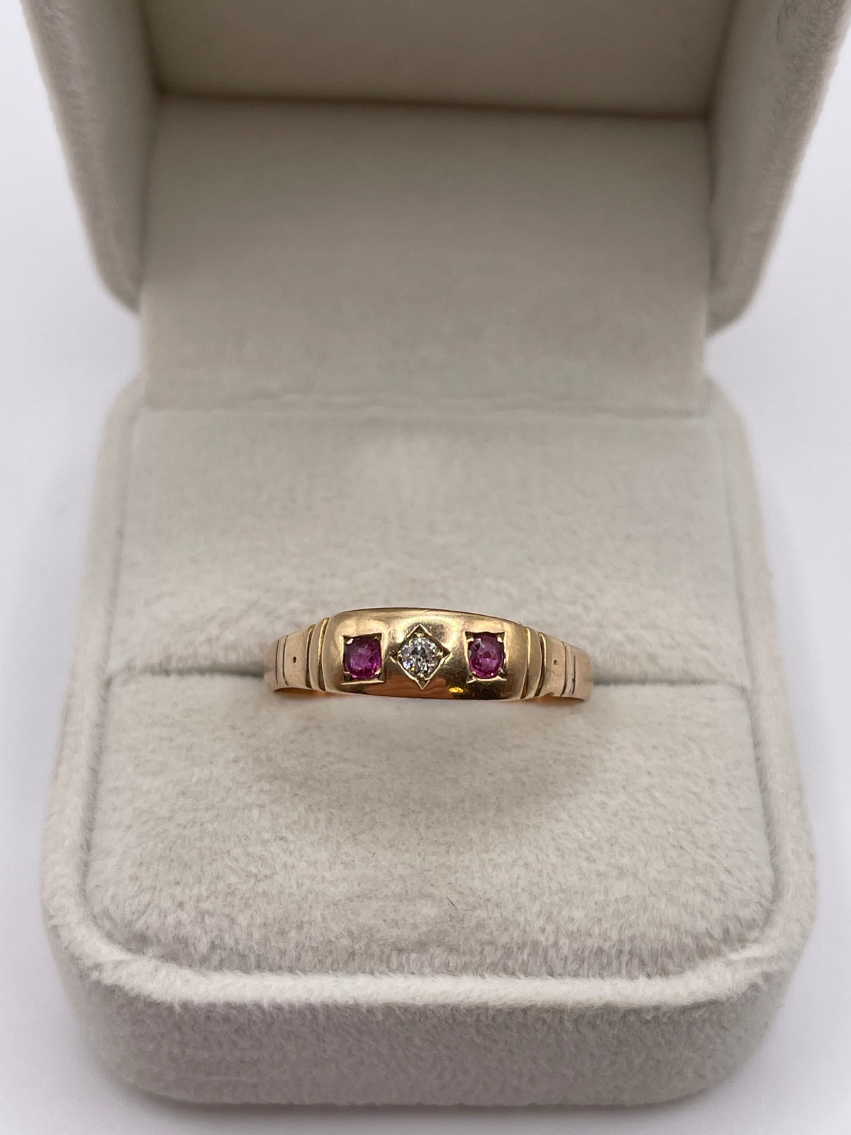 9ct rose gold ruby and diamond gypsy ring