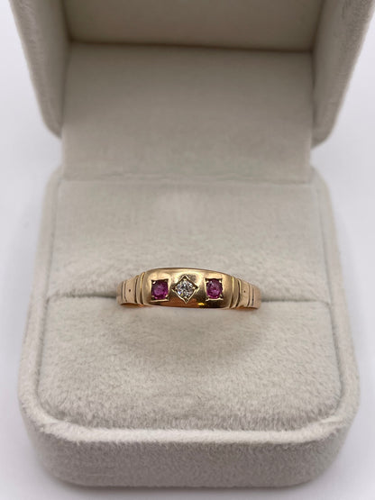 9ct rose gold ruby and diamond gypsy ring