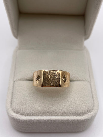 9ct gold diamond initial signet ring