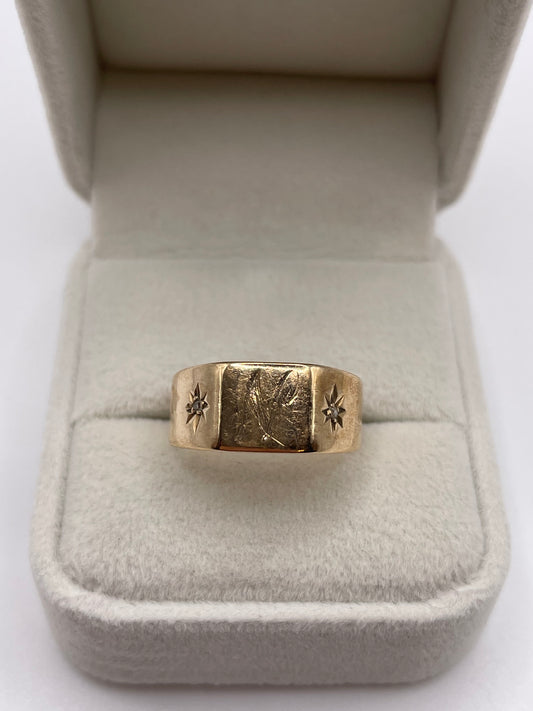 9ct gold diamond initial signet ring