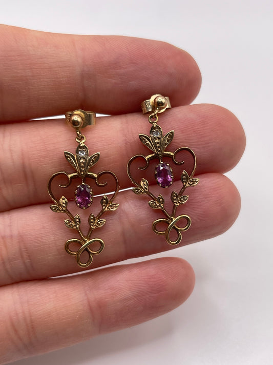 9ct gold ruby and diamond earrings