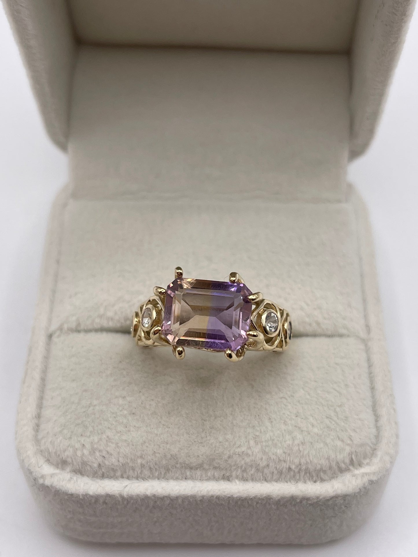 9ct gold ametrine and zircon ring