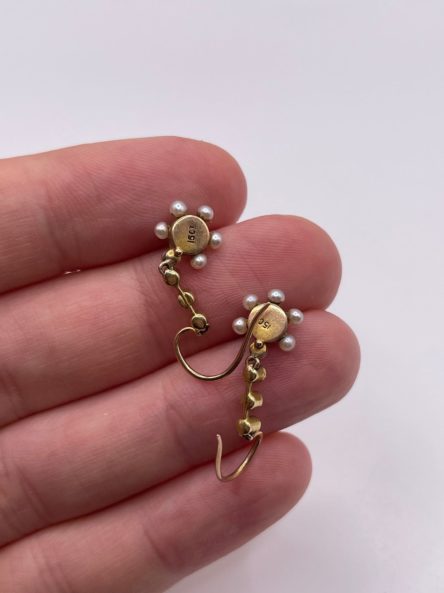 Antique 15ct gold turquoise and pearl earrings