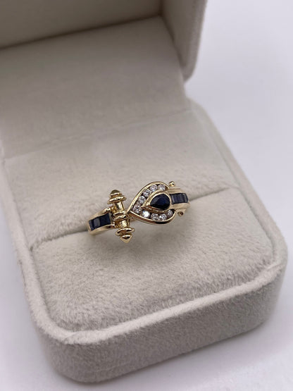 9ct gold sapphire and cz ring