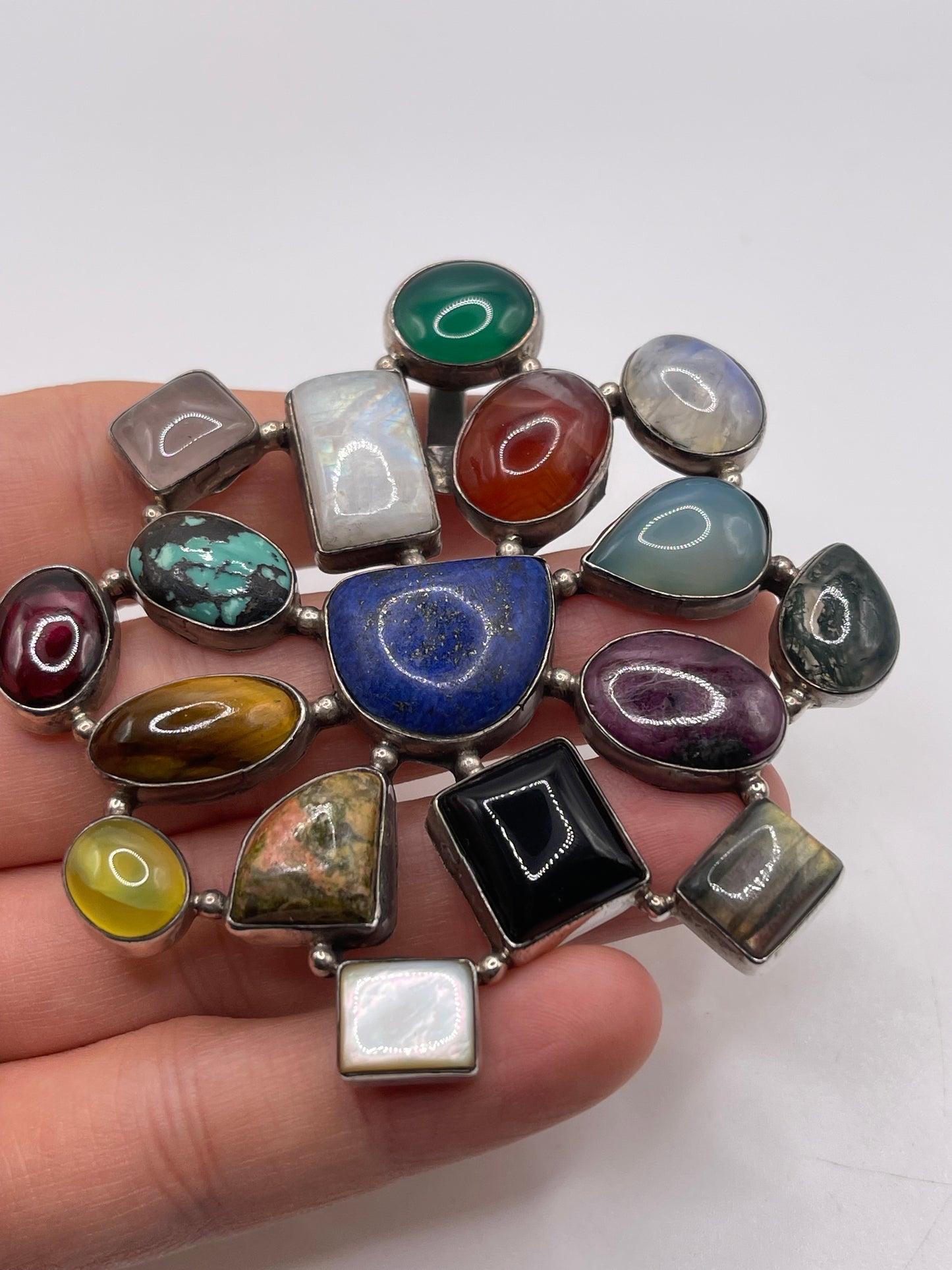 Heavy silver multi gemstone pendant