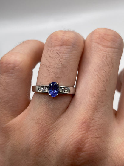 9ct white gold tanzanite and diamond ring