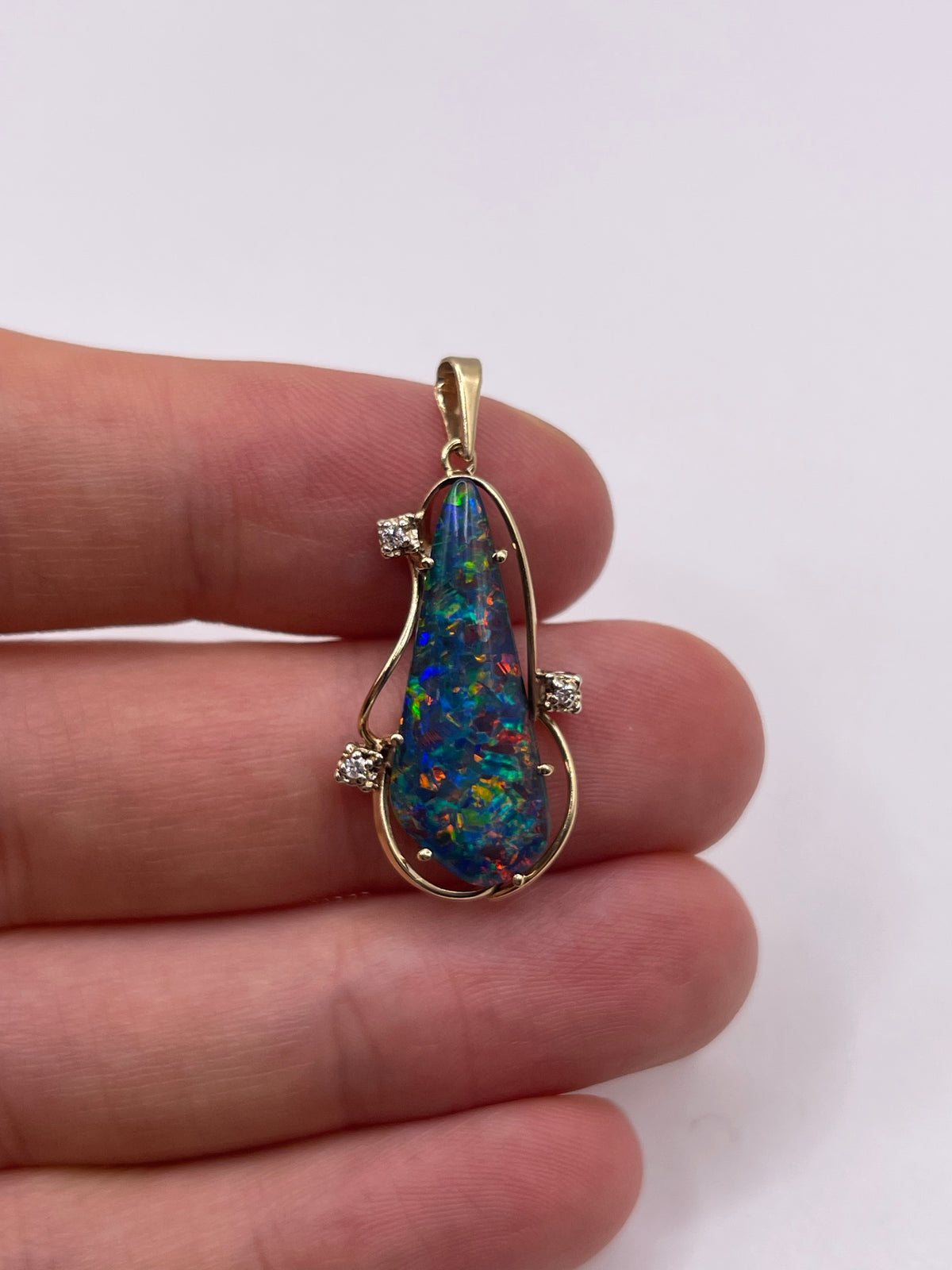 9ct gold opal triplet and diamond pendant
