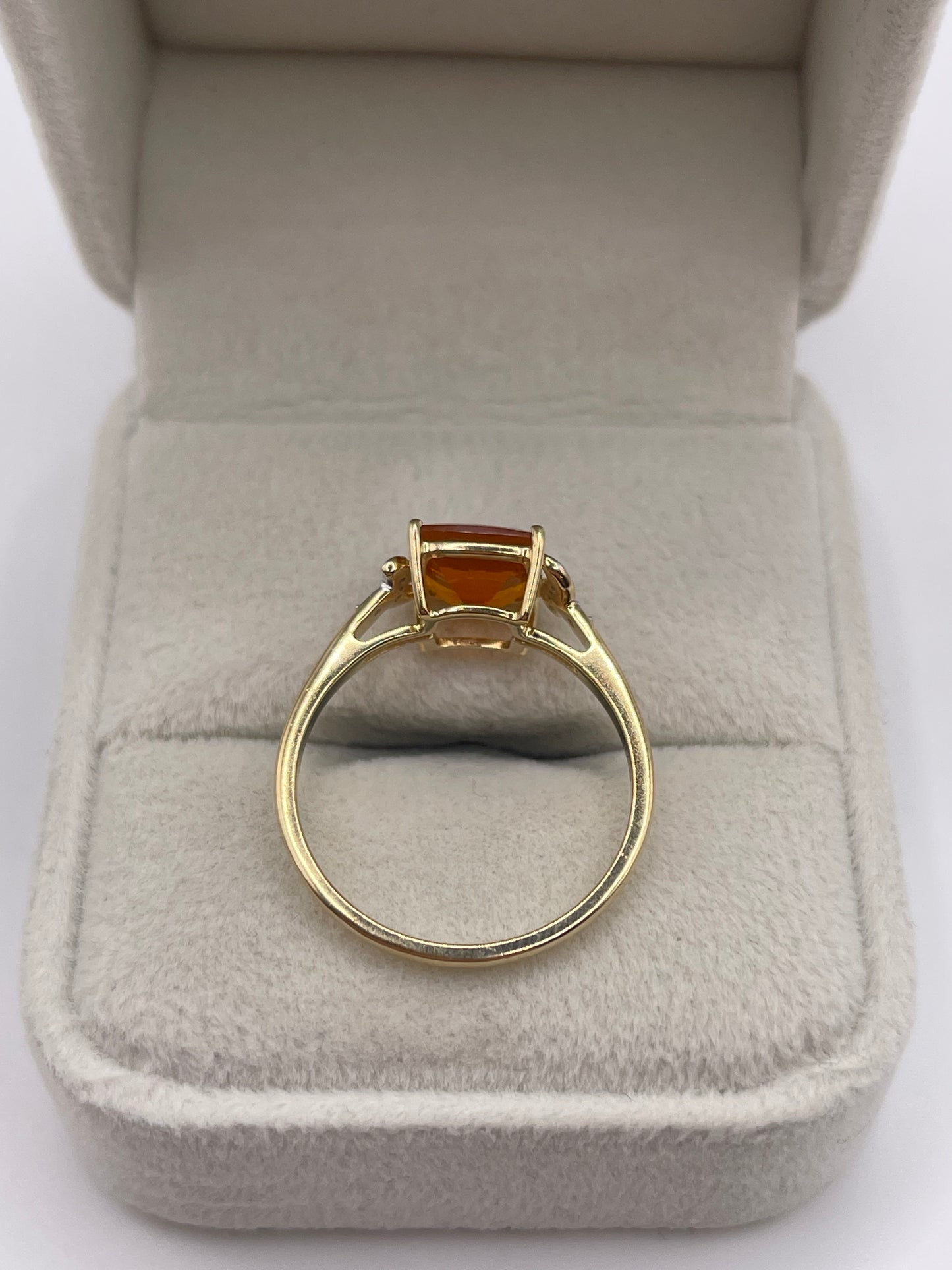9ct gold fire opal and diamond ring