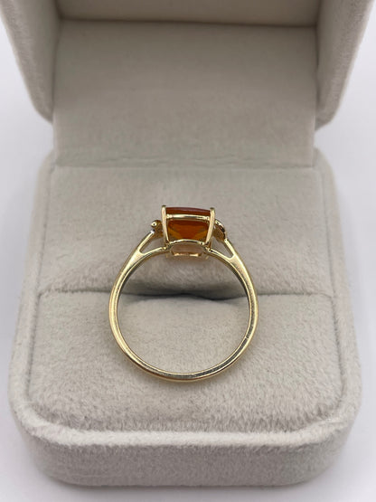 9ct gold fire opal and diamond ring