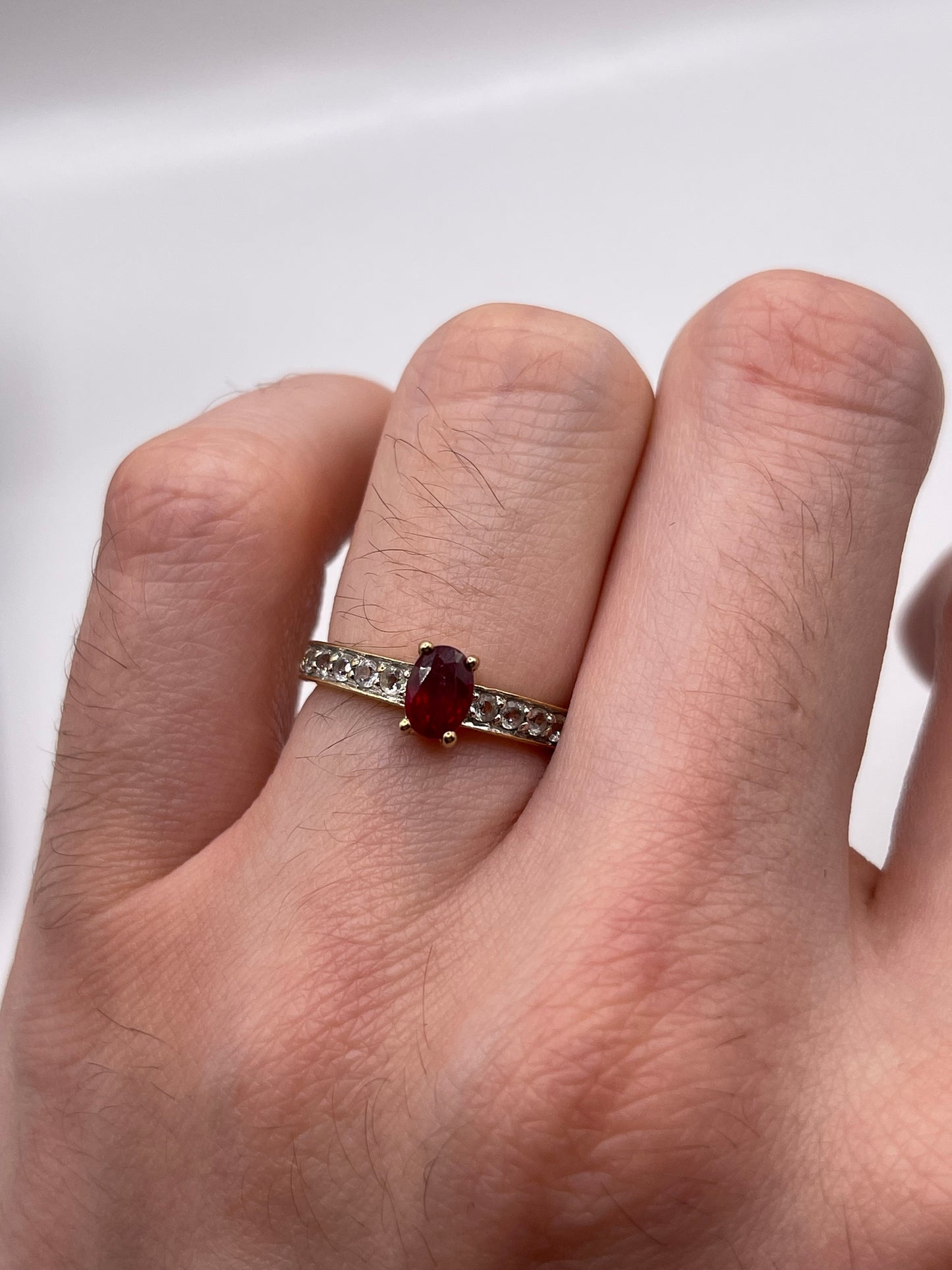 9ct gold ruby and zircon ring
