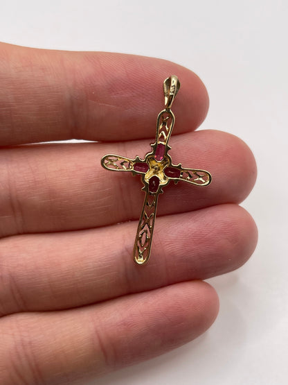 9ct gold garnet and diamond cross pendant