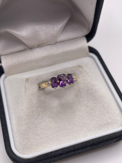 9ct gold amethyst and diamond ring