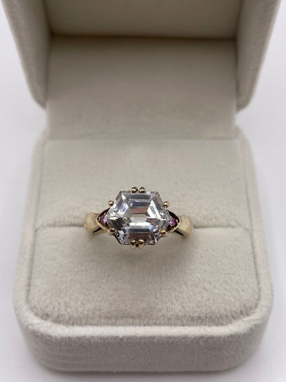 9ct gold zircon and pink sapphire ring