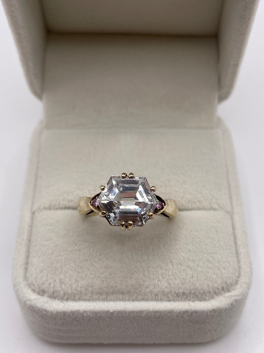 9ct gold zircon and pink sapphire ring