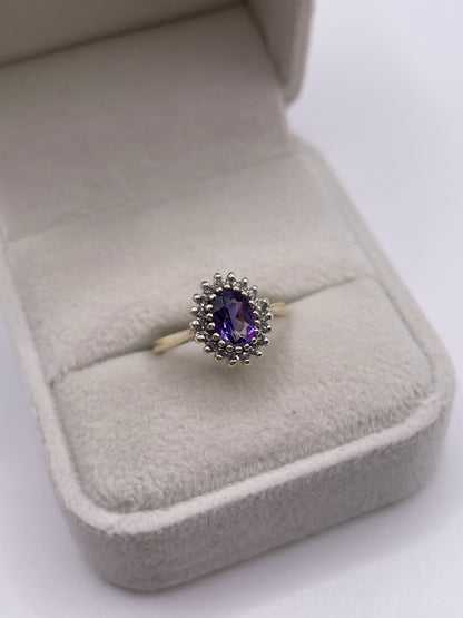 9ct gold amethyst and diamond ring