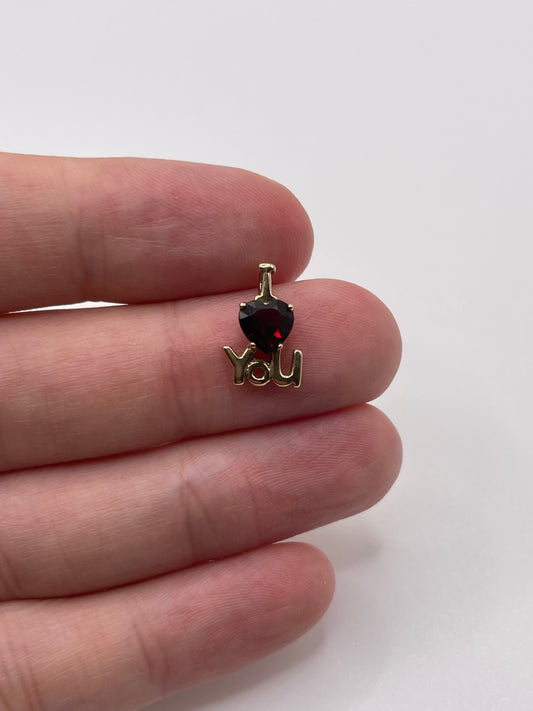 9ct gold garnet I love you pendant