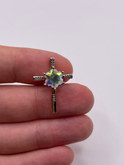 9ct gold topaz and diamond cross pendant