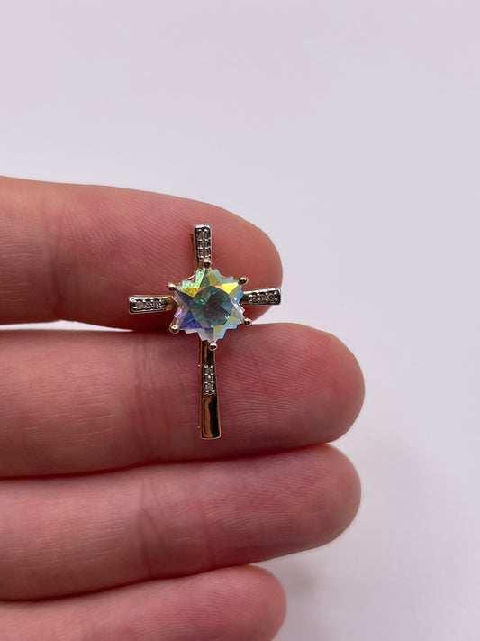 9ct gold topaz and diamond cross pendant