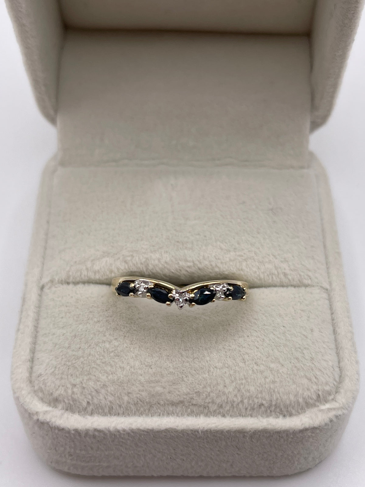 9ct gold sapphire and diamond wishbone ring