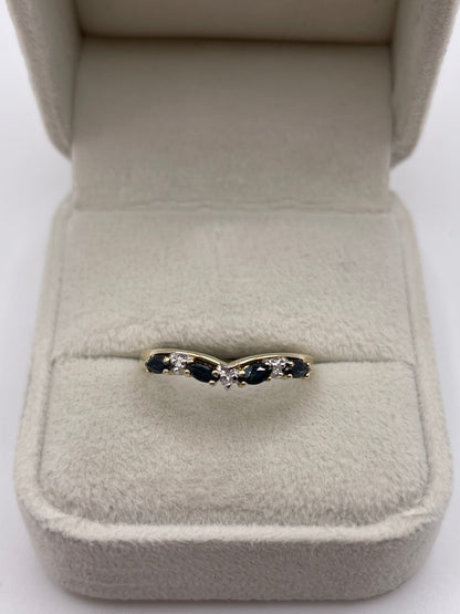 9ct gold sapphire and diamond wishbone ring