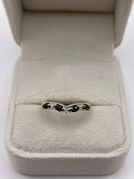 9ct gold sapphire and diamond wishbone ring