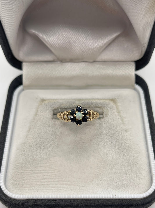 9ct gold opal and sapphire ring