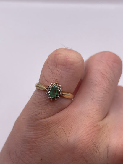 9ct gold emerald and diamond ring