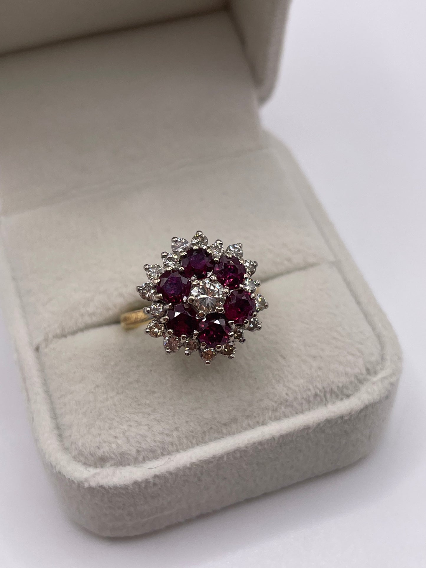 18ct gold ruby and diamond cluster ring