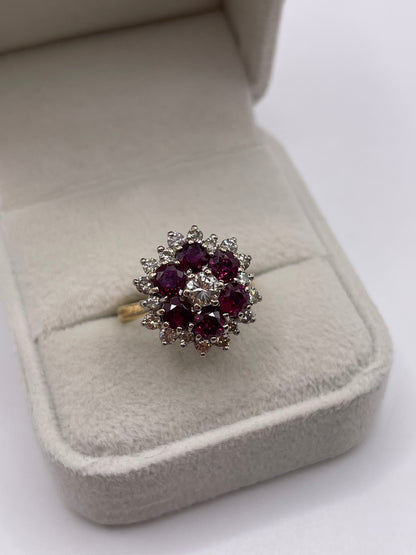 18ct gold ruby and diamond cluster ring