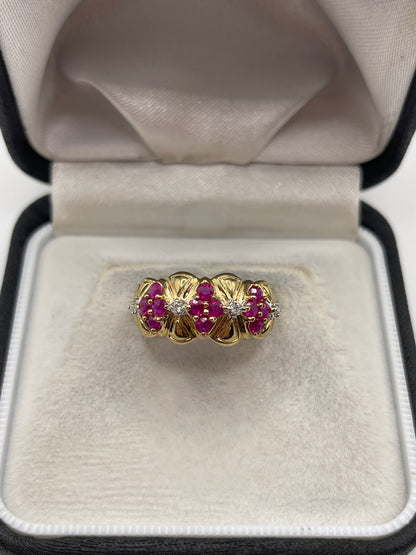 9ct gold ruby and diamond ring