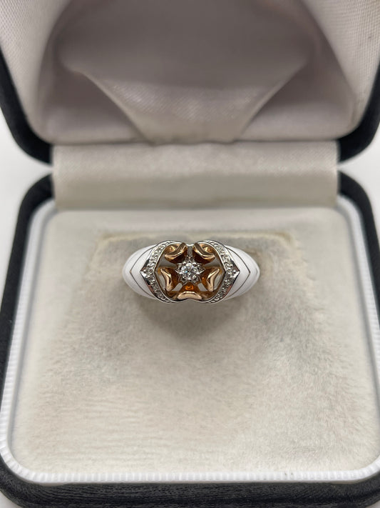 14ct rose gold enamel diamond ring