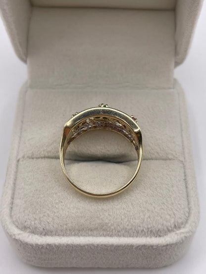 9ct gold sapphire, emerald, ruby and diamond ring