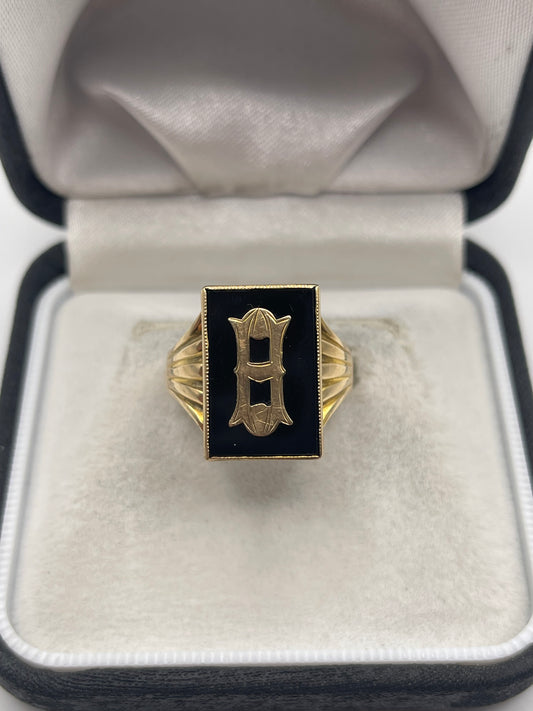 9ct gold initial onyx ring