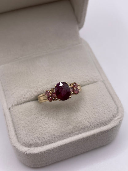 9ct gold ruby and tourmaline ring