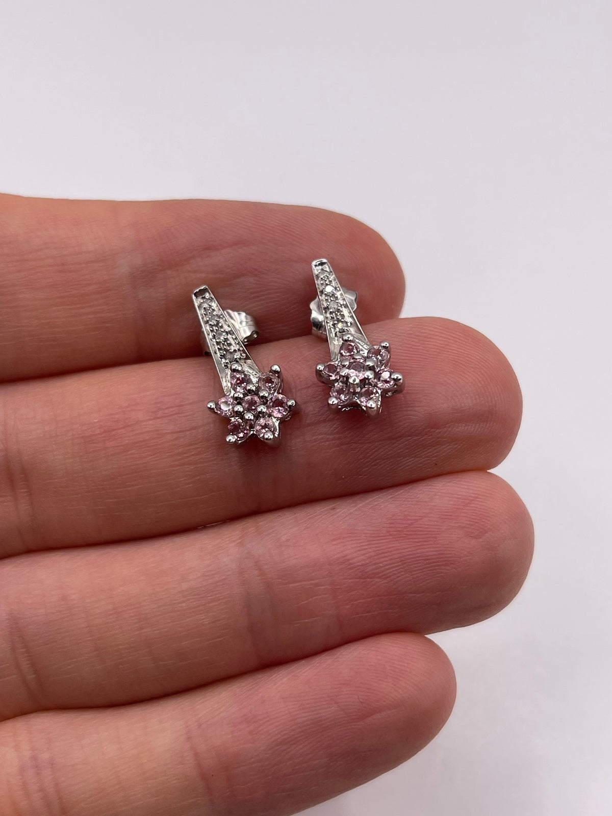 9ct white gold pink topaz and diamond earrings