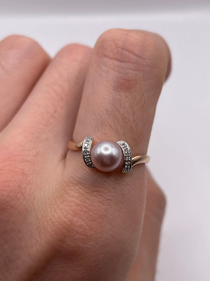 9ct rose gold pearl and diamond ring