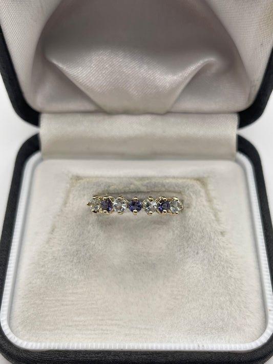 9ct gold iolite and aquamarine ring