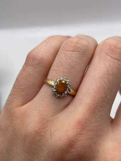 9ct gold opal and zircon ring