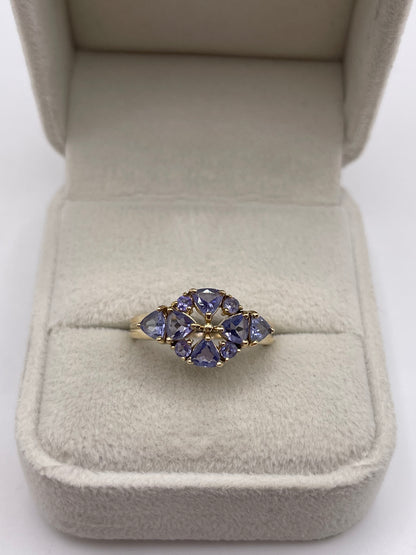 9ct gold tanzanite cluster ring