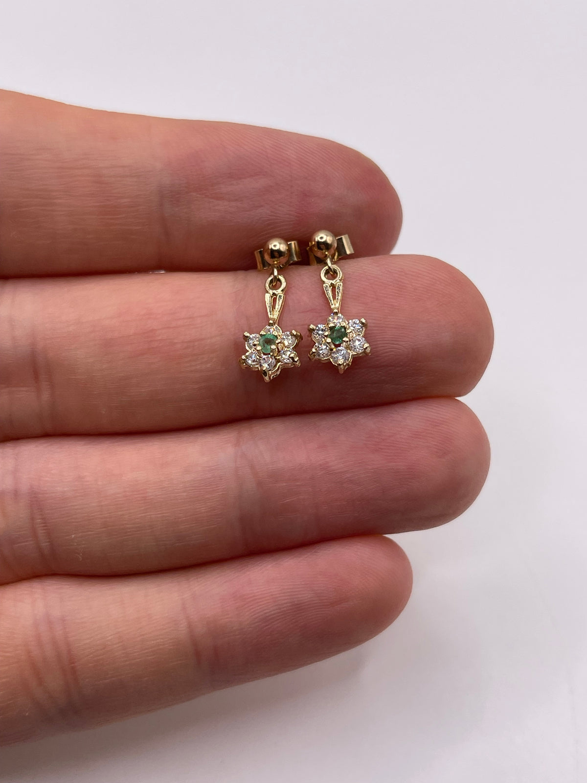 9ct gold emerald and cz earrings