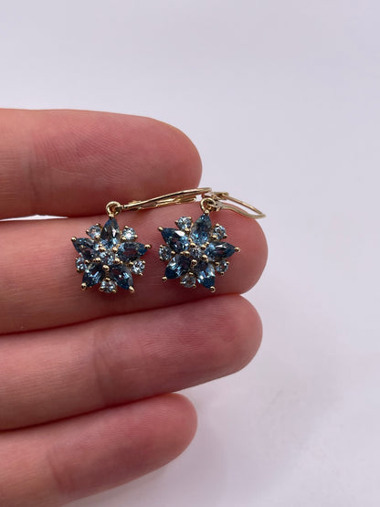 9ct gold blue topaz cluster earrings