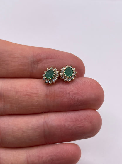 9ct gold emerald and cz earrings