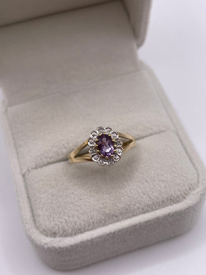 9ct gold amethyst and diamond ring