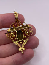 Load image into Gallery viewer, Antique 15ct peridot and pearl pendant / brooch
